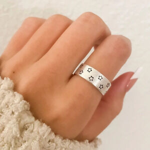 925 Sterling Silver Star Ring Textured Ring Band Celestial Star Ring Band